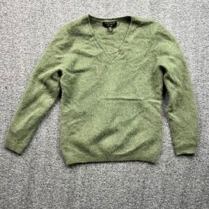 Charter Club Sweater Womens Medium Green Cashmere V-Neck Luxury Knit Pullover